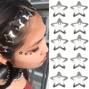 10Pcs Y2K Silver Star BB Hairclips Meitenes Gudrs Zvaigžņu Barrettes Atdzist Sievietes Vienkārši Metāla stiprinājuma skava, Galvassegu Matu Rotas Accessor