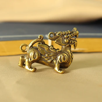 1Pc Tīra Misiņa Ķīnas Mītisko Dzīvnieku Pūķis Keychain Kulons Miniatūras Antīkiem Ornamentiem Pūķis Rotājumu Feng Shui Dekors Dāvanas
