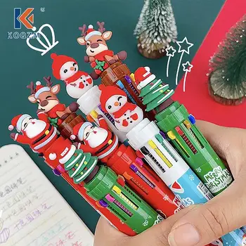 1PC Ziemassvētku 10-krāsu Lodīšu Pildspalvu Studentu Nospiediet Pildspalvu Krāsas Pildspalvu Santa Claus Lodīšu Pildspalva 0.5 mm Skolas Kancelejas piederumi Bērniem Dāvanas
