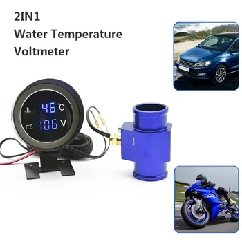 2 IN 1 Ūdens Temperatūras Rādītājs Ciparu Led Voltmetrs Ūdens Temp Kopīga Cauruļu Sensors Automašīnu, Kravas automašīnu, Motociklu, Auto, Temperatūras Sensors