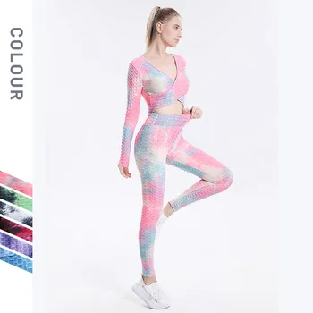 2023 Augsto vidukli, Tie Krāsošanas Jogas Komplekts Modes Sporta Tērps Sievietēm Elastīgā Vingrošanas Sporta Fitnesa Apģērbs Āra Darbojas Sporta