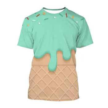 2023 Jauns T-krekls 3D Drukas saldējums Apaļu Kakla Iela Kleita Vīriešu Top Modes Vasaras Gadījuma Zaudēt Gadījuma Augšu