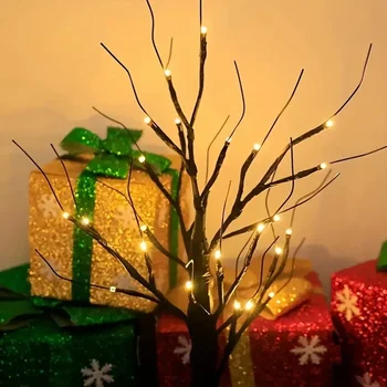 24 LED Bērza Koks, Gaismas Regulēšana Filiāles Akumulatora Barošanu Koku Luktura Puse, Guļamistaba Āra Aktivitātēm, Ziemassvētku Dekori