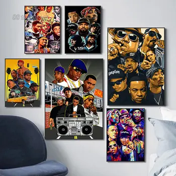2PAC Tupac Hip Hop Dziedātāji Audekls Plakāti Mūzikas Zvaigzne Reperis Sienas Mākslas Apdare, Krāsošanas Hip-hop Leģenda Bildes Mājas Dekoru
