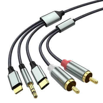 3in1 Audio Kabelis USB Type-C/3.5 mm/Ios 8Pin Male 2 Dual RCA Y Splitter Audio Kabeli uz DATORU, Viedtālruni, Lai Pastiprinātāju, Skaļruņu