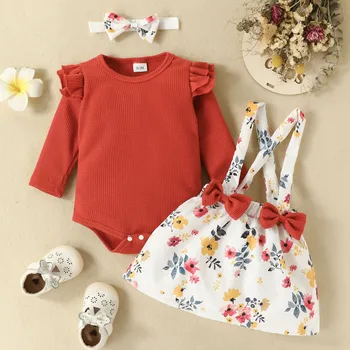 3Pcs Jaundzimušā bērna Baby Girl Apģērbu Komplektus ar garām Piedurknēm Bodysuit+Zeķu Svārki+Galvas Nosaka Jaunus Piedzimst Mazulis Meiteņu Apģērbu Komplekti