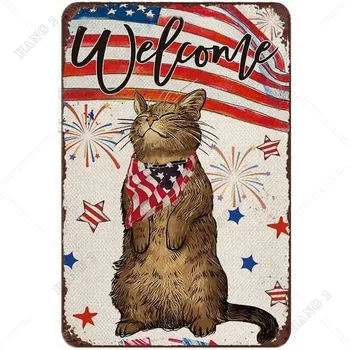4. jūlijā Neatkarības Dienas Kaķis Senlaicīgu Alvas Zīme Zemniecisks Sienu Dekors Metāla Sienas Plāksne Vintage Skārda Zīme, Sienu Māksla, Retro Posterl