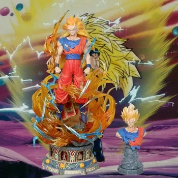 40cm Dragon Ball Anime Attēls Stāvus Son Goku Statuja Manga Super Saiyan 3 Super Kakarotto PVC Modeļu Lelle Dāvanu Rotaļlietas