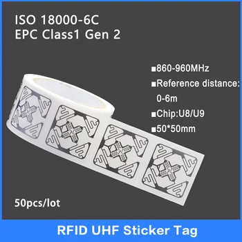 50GAB UHF RFID Slapjš Kastīšu Frāzi 18000-6C 860-960MHz UHF RFID Uzlīmju NXP U8/U9 Čipu Elektroniskās etiķetes 915 MHz Augstas Kvalitātes