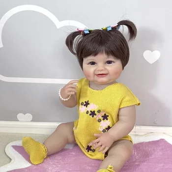 55CM Atdzimis Toddler Smaida Bērnu Laimīgs Meitene Lelle Pilna Ķermeņa Mīksta Silikona Spilgti Soft Touch Augstas Kvalitātes Lelle Dāvanas