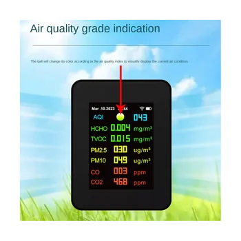 9 1 Digitālā Temperatūras un Mitruma Testeri PM2.5 PM10 HCHO TVOC CO CO2 Mērītājs WiFi LCD Lāzera Sensors Monitors Melns