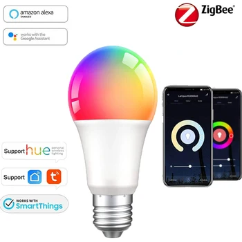 9W 5W Tuya Zigbee 3.0 Led Spuldzes E27 RGBCW Lampas Smart Home Aptumšojami Spuldzes Balss Tālvadības pults Strādā Ar Alexa, Google Home