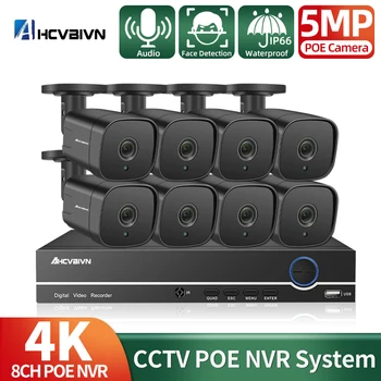 AHCVBIVN 4K POE VRR 4CH 8CH 5MP Camera POE Sistēmas 5mp Kustības detektors Audio IP Kamera Outdoor Drošības Video Novērošanas Cam