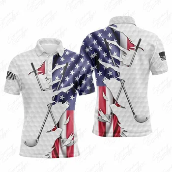 Amerikāņu karogu Golf, Polo Krekls Vasaras Vīriešu Sporta T-kreklu, Ātri Žāvēšanas Apģērbs, Brīvā laika pavadīšanas, Sporta Jersey Modes Top Golf Valkā