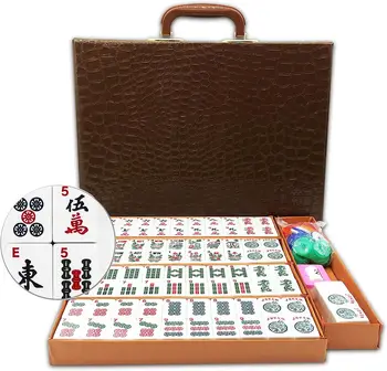 Amerikāņu Mahjong Spēle, kas 166 Balts Iegravēts Flīzes Mah Jong, Mah jongg ar Ceļotājs Izmēra somiņa, dambretes kauliņus, Šķeldas, Cilvēks