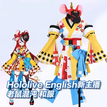 Anime Vtuber Hololive Angļu Hakos Baelz Jauki Kimono Vienādu Cosplay Kostīmu Anime Sieviešu Halloween Puse Lomu Spēles Apģērbs Jaunas