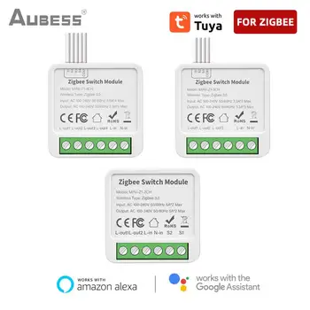 Aubess Tuya Wifi / Zigbee Mini Smart Switch 2/3/4 Banda Atbalsts 2-veids, kā Kontrolēt Ar Gudru Dzīvi, Alexa, Google Home Yandex Alise