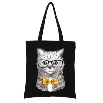 Auduma Iepirkumu Maisiņu Labi Ģērbies Kaķu Tētis Smieklīgi Pasūtījuma Soma ar Logo Sieviešu Somas Sieviešu Modes Totebag Austi Tote