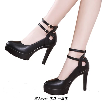 augstas kvalitātes ādas kurpes sieviešu 11cm augsts papēdis, platforma punktu toe 32 33 42 43 elegants un modes apavu black red white