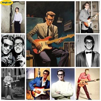 B-Buddy Holly 5D Dimanta Krāsošana Rock Star Portrets DIY Dimanta Izšuvumi Krustdūrienā Mākslas Dziedātāja Plakātu Mājas Sienas Dekors Dāvanas