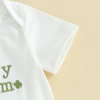Baby Meitenes Īrijas Dienu Apģērbs Ar Īsām Piedurknēm Izšuvumi Romper Šorti Galvu Komplekts Zīdaiņu Drēbes