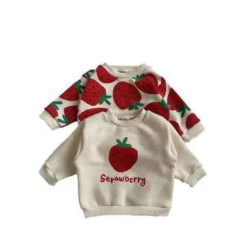 Baby Toddler Meiteņu Džemperis 23 Ziemā Bērni Zēni Meitenes Gudrs Drukāt Pulovers Zemeņu Krekls Korejas Sabiezējumu Rudens Augšu