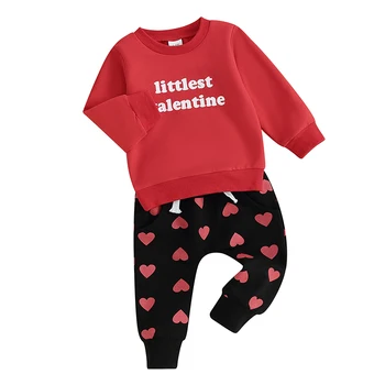 Baby Zēni Valentīna Diena Apģērbu ar garām Piedurknēm Crewneck Vēstules sporta Krekls Sirds Jogger Bikses, Pavasara Apģērbi