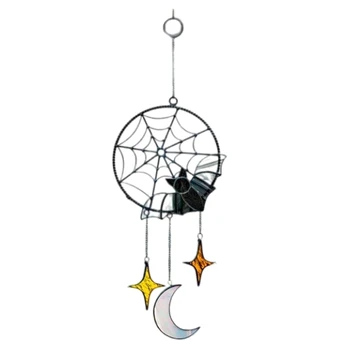 Bat Sapnis Ķērējs, Halloween Sapnis Ķērējs ar Mēness Zvaigzne Kulons, Bat Gothic Kulons Sienas Karājas Ornaments