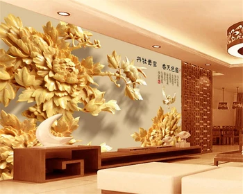 Beibehang 3D Tapetes Klasisks Stereo Koka Peoniju Ziedu viesistaba, Guļamistaba, TV Fona sienas foto tapetes sienām 3 d
