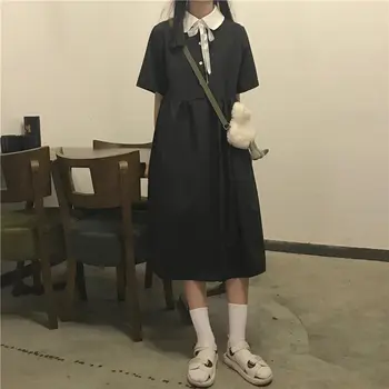 Black Midi Kleitu Sieviešu Drēbes, Vintage Preppy Stils Apģērbu Fairycore 2022 Dāmas Līnijas Cute Meitene Kawaii Kleita Pusaudžu