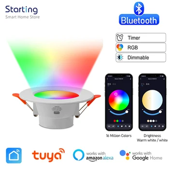 Bluetooth Tuya Smart Downlight Krāsains LED Spot Lampas Padziļinājumā Kārta Gaismas gudrās Mājas Apgaismes RGB Intensitāti, Izmantojot Alexa, Google