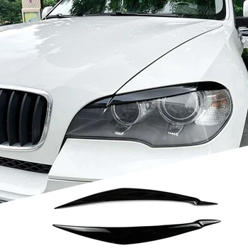 BMW E71 X6 2008-2015 E70 X5M 2006-2013 Auto un Spīdīgi Melni priekšējie Lukturi Uzacu Plakstiņa Apdares Vāka Uzlīme ar Sveķiem