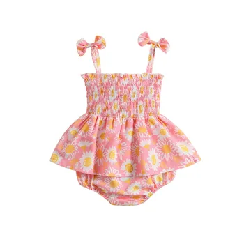 Bērnu Meiteņu Apģērbs Kombinezonus Kleita Vasaras Saulgriežu Drukāt Bez Piedurknēm Zīdaiņu Bodysuits Toddler Apģērbi