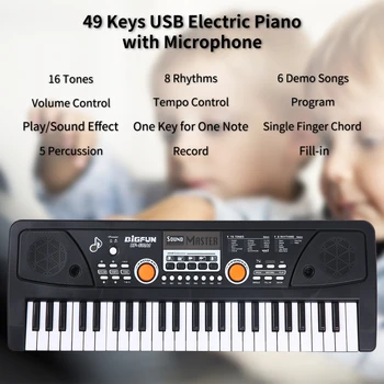 Daudzfunkcionālu Elektronisko Orgānu Digitālās Mūzikas Elektriskās Klavieres 49keys Elektriskās Klavieres Bērnu Mūzikas Apgaismības Rotaļlietas Mikrofons