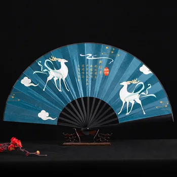Dekoratīvie Ventilators Celtņa Ilustrācijas Ķīniešu Stilā Locīšanas Ventilators Melns Kokvilnas, piemēram, Lustring Bambusa Ventilators Vasaras