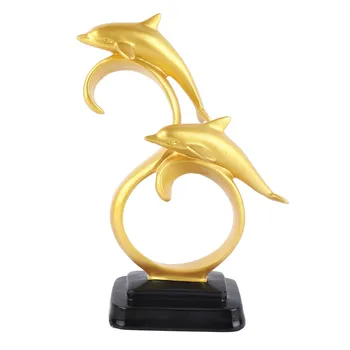 Delfīnu Statuetes Zelta Krāsu, Elegants, Vienkāršs, Izturīgs Sveķu Plaši Izmanto Delfīnu Dekori Ģimenes Birojs Ministru Kabineta