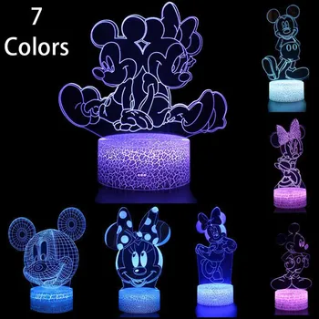 Disney Mickey Minnie Karikatūra 3D Galda Lampa USB Stereo LED Nakts Gaisma Mainīt Krāsains Touch Nakts Gaisma Dzimšanas dienas Dāvana Bērniem