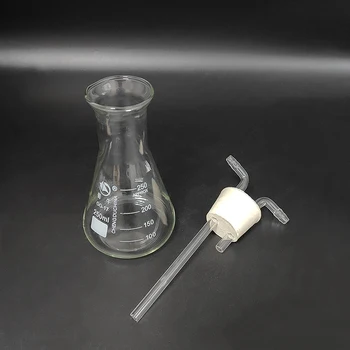 Drechsel gāzes mazgāšanas pudele ierīces,Multifunkcionāla gāzes koniskā kolbā,Plats snīpis ar ērcēm,Divguļamā caurumu gumijas plug katetru