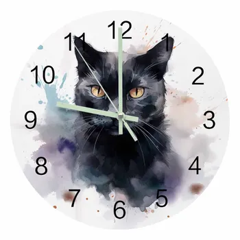 Dzīvnieku Kaķis Akvarelis Gaismas Rādītāju Sienas Pulkstenis Mājas Rotājumi Kārta Klusums Pulkstenis Dzīvojamā Istabā, Guļamistabā, Birojā, Sienas Dekori