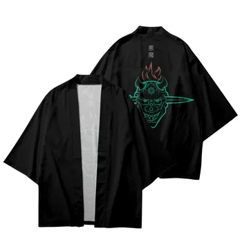 Dēmons, Kas Drukāts Melns Vasaras Japāņu Kimono Pludmales Šorti Pāris Vīrieši Sievietes Yukata Krekls Haori Jaciņa Cosplay