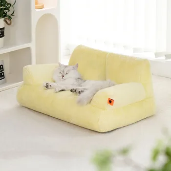 Dīvāns Kaķis Gulta Ziemas Termo Spilvens Mīksts Dzeltena, Rozā Putu Mīkstā Vidēja Lieluma Zip Mazgājams Ligzdu Plīša Dla Kota Kaķi Piederumi