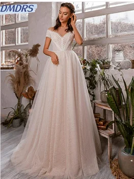 Elegants Pie Pleca Kleitu Par Līgava Klasiskās Mežģīnes Līgavas Kleita Vienkārši Romantiski-line Garo Kāzu Kleitu Drēbes De Mariée