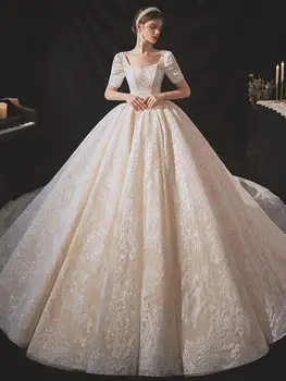 Galvenais kāzu kleitu 2023 jaunu velciet izplūdes kvalitātes tiesa līgava high-end retro faktūru franču vienkārša kvadrātveida apkakle