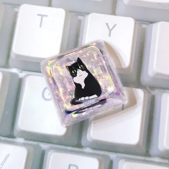 Gudrs Melnais Kaķis, Sveķu Keycaps Mehāniskās Spēļu Klaviatūra Pilna Pārredzamu Izgaismots Taustiņš Klp