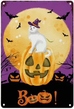 Halovīni Ragana Kaķis Ķirbju Boo Alumīnija Mākslas Pazīmes Šausmu Ķirbju Dekors Dāvanu Metāla Zīmju Sienas Mākslas Spooky Halloween Nakts Pilna