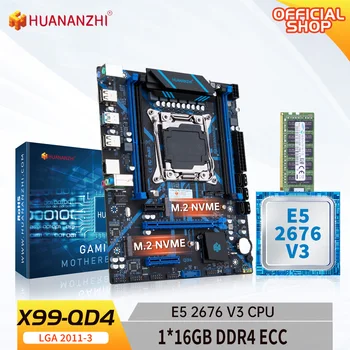 HUANANZHI X99 QD4 LGA 2011-3 XEON X99 Mātesplati ar Intel E5 2676 v3 ar 1*16.G DDR4 RECC atmiņas combo kit komplekts M. 2 NVME