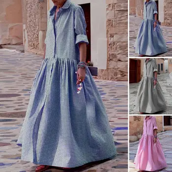Ikdienas Kleita Izšūta Print-line Maxi Kleitu, Stilīgs Rudens/pavasara Sieviešu Modes ar Lielu Hem garām Piedurknēm Vienu-krūšu Dizains