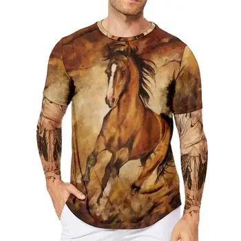 Jaunas vasaras 3D digitālā drukā zirgu 3 vīrieši atpūtas zaudēt digitālā drukā īsām piedurknēm T-krekls