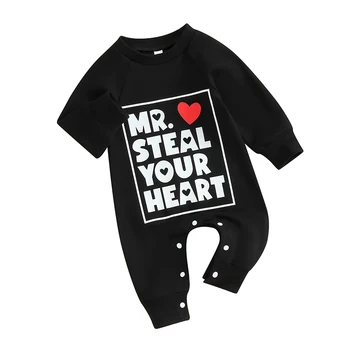 Jaundzimušo Zēnu Valentīna Diena Tērpiem Priekšsēdētāja Nozagt Jūsu Sirds Baby Boy Apģērbs Zīdaiņiem Ar Garām Piedurknēm Jumpsuit
