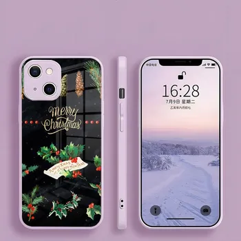Jaunā Gada, Ziemassvētku Tālrunis Lietā Par Iphone 15 14 13 Pro Max 12 11 Xr-X Xs Mini 6 7 8 Plus Se Stikla Violetu Vāciņu